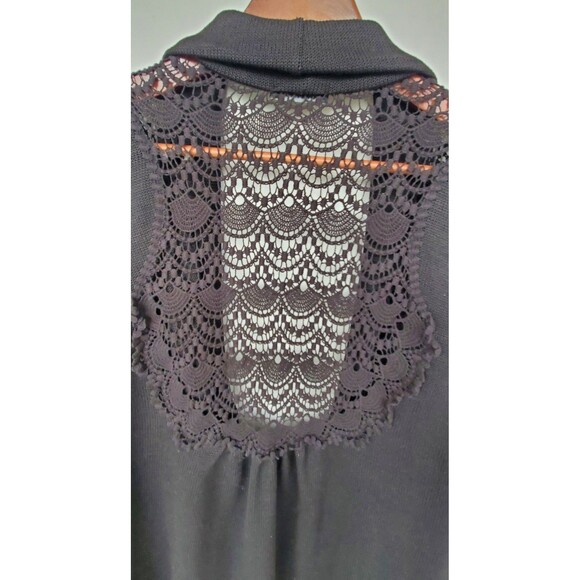 West Kei XL Waterfall Cardigan Black Cozy Sweater Soft Open Front Lace Back - Picture 4 of 7
